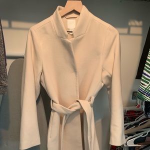 H&M Ivory Tie Waist Pea Coat